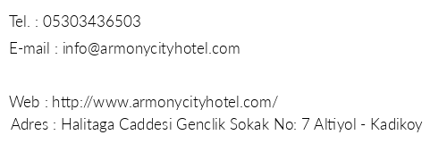 Armony City Hotel telefon numaralar, faks, e-mail, posta adresi ve iletiim bilgileri